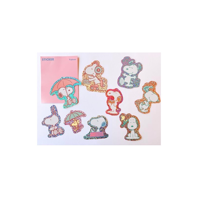 Flake Sticker Set in Zip Case Pink Snoopy 9 Sheets