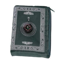 2 UR DOOR Travel Friendly Foldable Portable Waterproof Pocket Prayer Mat with Compass - Polyester Washable Janamaz, 100 x 60 cm, Ideal Travel Prayer Rug - Gift for Muslims (Dark Green)