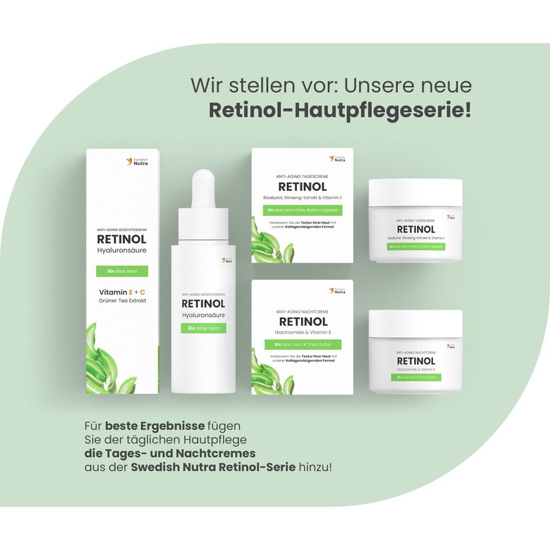 Swedish Nutra Anti-Ageing Retinol Serum, Smooth & Radiant Skin, Hyaluronic
