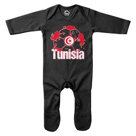 Purple Print House Tunisia Flag Football Romper Suit Soccer Tunisian Tournament Supporters 2022 Baby Gifts for Boys Girls, 6-12 Months, Black