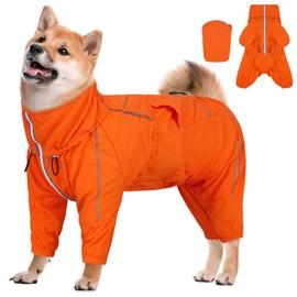 Dora Bridal Windproof Dog Jacket, Lightweight Water Resistant Dog Rain Coat, Adjustable Four-Legged Reflective Dogs Raincoat, Anti-Static Dogs Windbreaker for Hiking Waking(Orange, XL)