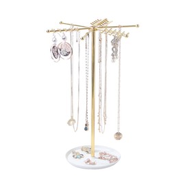 360° Rotating Necklace Bracelet Organizer, Multi-use Jewelry Holder Stand, Spinning Display Metal Rack for Necklace Bracelet Keychain and Small Accessories (Gold)
