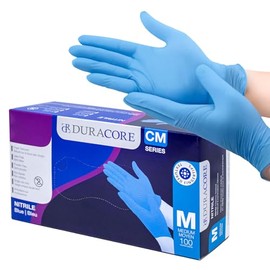 Disposable Nitrile Gloves, Medium, Work Gloves, 3.2 MIL Premium Grade, Powder Latex Free, Blue, M Duracore CM3603 (100 Gloves)