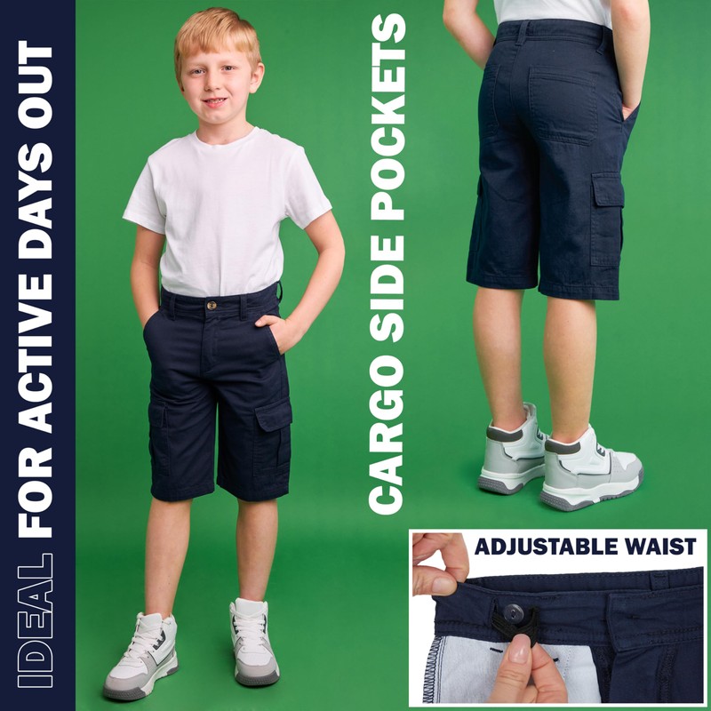CityComfort Boys' Cargo Shorts with Pockets and Elastic Waistband, darkblue