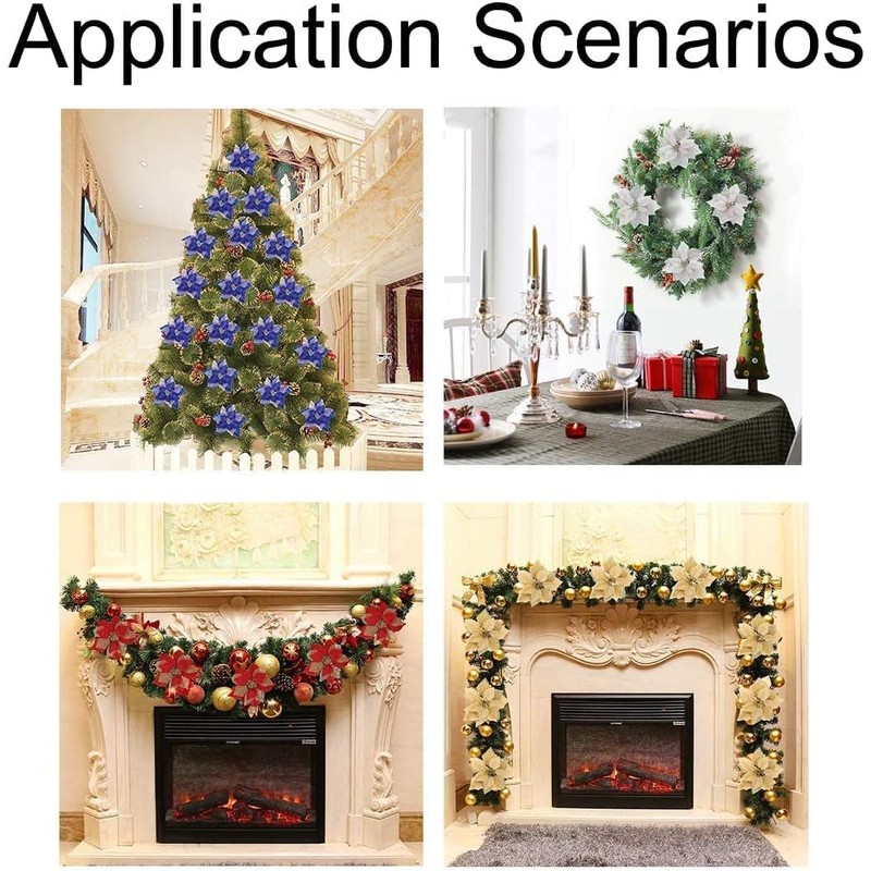 jim`s cabin Artificial Flowers Pack of 12 Glitter Poinsettias for