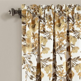 Lush Decor Tanisha Curtains - Light Filtering Window Panel Set, Pair - Floral Vine Print, Beautiful, Modern, Elegant Home Decor - 52" W x 84" L, Neutral & Gray