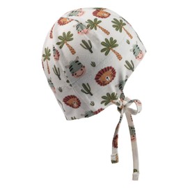Sterntaler Beanie Safaritiere with Tie Band - Beanie Baby - Unisex Baby Hat Made of Flame Yarn Jersey with Safari Animals - Hat Protects the Head from the Sun - Lightweight Hat for Babies, ecru
