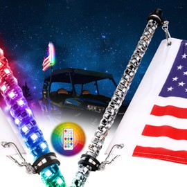 Nirider 2ft LED Whip Lights with Flag Pole Remote Control Spiral RGB Chase Light Offroad Warning Lighted Antenna LED Whips for UTV, ATV, SXS, RZR, Can-am, Golf Cart, Truck, Sand, Buggy Dune
