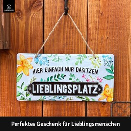 LANOLU Sign Favourite Place Outdoor, Garden Sign, Decorative Garden Vintage Signs, Chill Lounge Garden Decoration, Wall Decoration, Metal Garden Sign with Jute Cord 16 x 32 cm