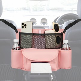 Adiwo Car Organiser Between Front Seats, Car Mesh Pockets, Handbag Holder, Car Storage Bag, Multifunctional Large Car Back Seat Organiser, Pet, Children, Barrier, Car Net Bag, Pink