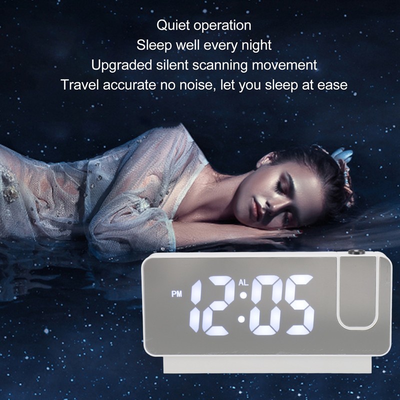 Projection Alarm Clock USB Rechargeable White Light Snooze Function Adjustable