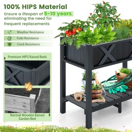Giantex HIPS Raised Garden Bed, Elevated Planter Box w/Legs, Storage Shelf, Drainage Holes, Weather-Proof Standing Raised Beds for Backyard Balcony Flower Vegetable (Black, 34" x 18" x 29")