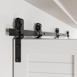 BONIKLUBA 72" Bi-Folding Sliding Barn Door Hardware Track Kit,Smoothly&Quietly,Side Mounted Black Roller,Easy Install,Door Not Included [Fit Four 17" Bifold Doors]