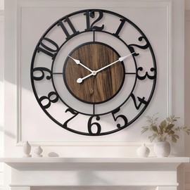 Tixmtry Large Metal Wall Clock, 20 Inch Retro Decorative Silent, Non Ticking, Battery Operated Modern Big Wood Wall Clock for Living Room, Farmhouse, Bedroom, Fireplace, Kitchen, Office, Home Decor