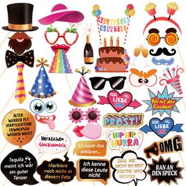 Pack of 38 Photo Props Funny Photo Box Accessories Birthday Party Carnival Wedding Christmas Photo Booth Gift Decoration for 18th 30th 40th 50th Birthday Party