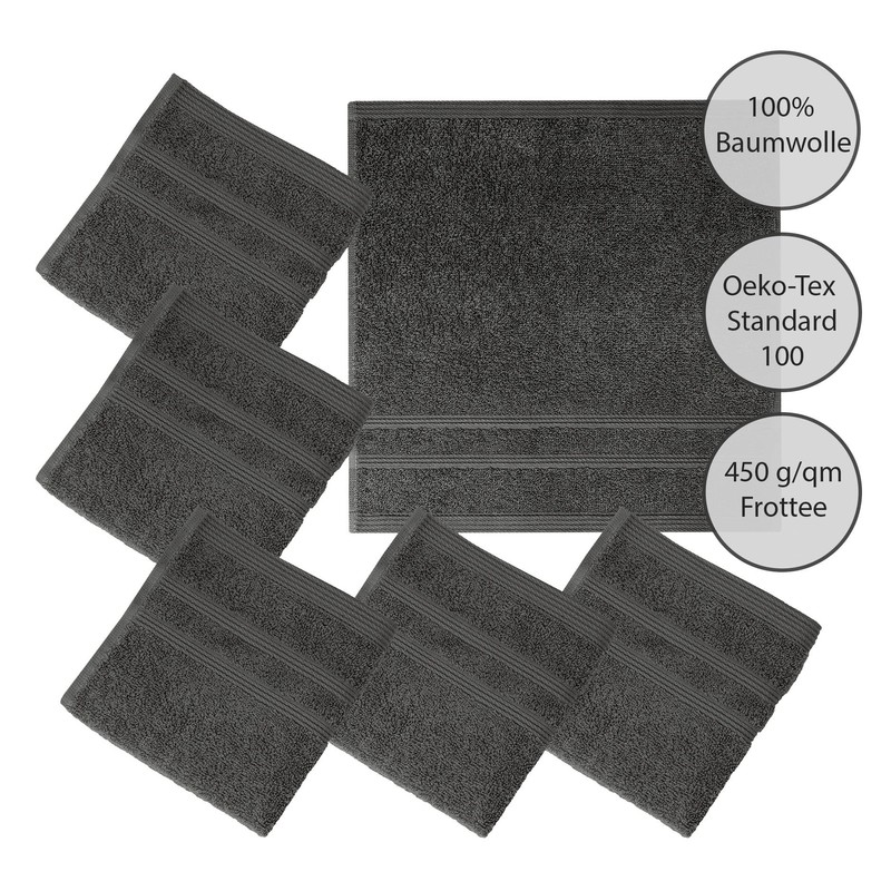 Lashuma Washcloth Grey - Anthracite, 6 x Toilet Hand Towels,