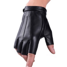 Winter Genuine Ethiopian Leather Fingerless Gloves Wool Touchscreen Texting Dress Driving Glove for Men Women, black