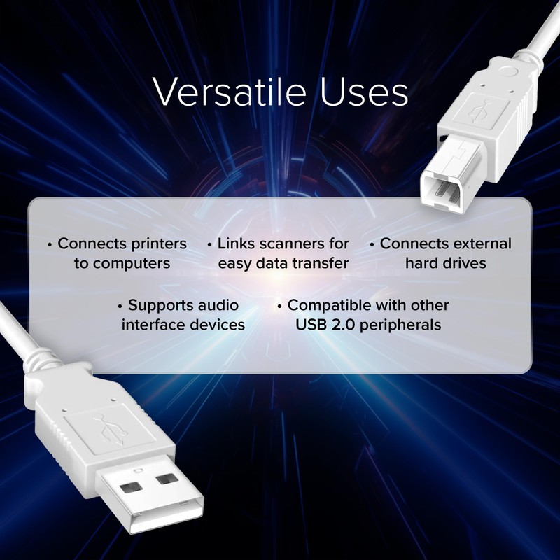 Lumenzi USB 2.0 A to B Cable Male to Male