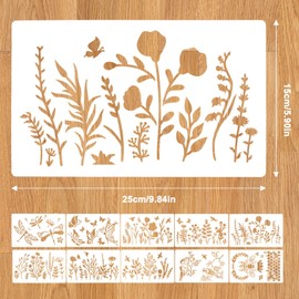 Dokeno 10 Piece Painting Stencils Set Flowers Stencil Wild Flowers Stencils Reusable Drawing Stencil for Painting on Wall Canvas Furniture DIY Home Decor