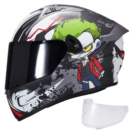 VCOROS Full Face Dual Visor Motorcycle Helmet for Adults Motorbike Street Bike Racing Helmets X9 DOT Approved with Black Visor (X9 Alien, X-Large)