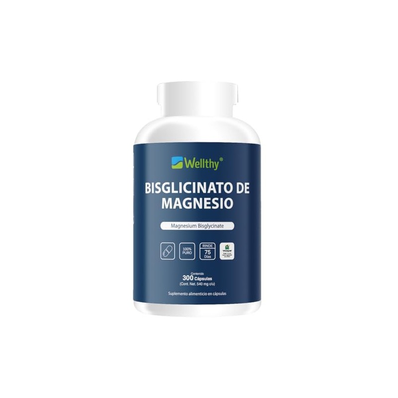 Wellthy Bisglicinato Magnesio 300 Cápsulas 432mg 100 Natural Alta Absorción