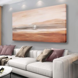 Wall Decor Abstract Earth Tones Sunrise Canvas Painting Framed Artwork Landscape Canvas Wall Art for Living Room Bedroom Office Home Decor 29"x58"