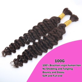 Unipearl Deep Curly Bulk Human Braiding Hair for Boho Braids 2 Bundles 40cm 16 Zoll 100g，#4 Schokoladenbraun Water Wave Haarverlängerung für Frauen Hair Extensions Echthaar