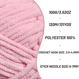 Plush Chunky Chenille Yarn for Crocheting, Soft Fluffy Velvet Yarn for Crocheting Amigurumi, Fuzzy Baby Blanket Knitting 200g/262yds Bulky（2 Pink）