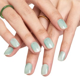 GLAMERMAID Press on Nails Extra Short Squoval, Winter Handmade Light Green Cat Eyes Gel Glue on Nail, 24Pcs Glossy Round Reusable UV Finish Fake Nails Acrylic False Nails Manicure Kits for Women