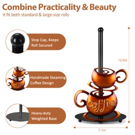Standing Paper Towel Roll Holder Countertop for Coffee Lovers Women Men, Farmhouse Kitchen Decor and Accessories, Coffee Table Decor for Kitchen Home, 3D Hand-Painting Pattern, Metal