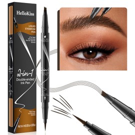 Microblading Eyebrow Pencil, Waterproof Eyebrow Pen, 2-in-1 Dual-Ended Eyebrow Pencil for Women with 4-Fork-Tip & Precise Brush-Tip, Natural Makeup Fine Stroke, Last All-Day (Dark brown)