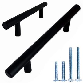 ALPINE HARDWARE Solid Stainless Steel Euro Bar Cabinet Handle Drawer Pull (1/2-inch Diameter), 15-inch Length (12.63-inch Hole Center) (Matte Black)