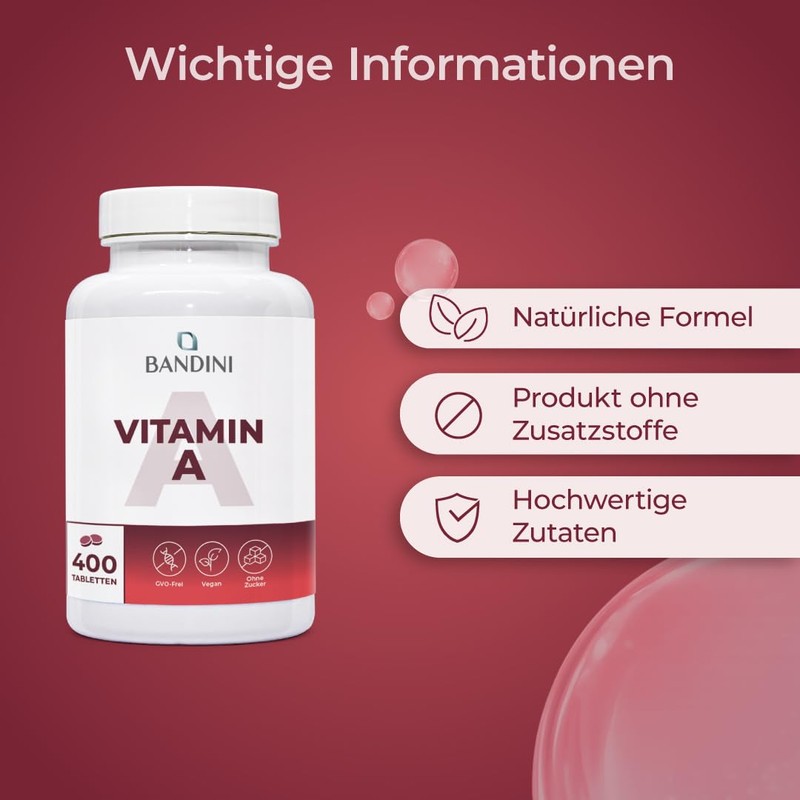 Bandini® Pure Vitamin A, 400 Micro Tablets for Over 1
