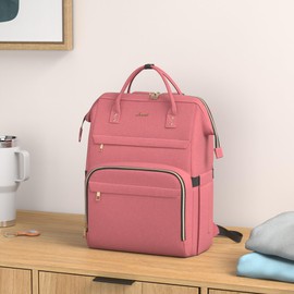 LOVEVOOK Laptop Backpack for Women,17 Inch Professional Womens Travel Backpack Purse Computer Laptop Bag Nurse Teacher Backpack,Waterproof College Work Bag Carry on Back Pack with USB Port,Light-red