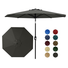 Garvee 10ft Patio Umbrella with Crank Lift & Push Button Tilt, Table Umbrella Outdoor Patio 8 Sturdy Ribs for Yard, Deck, Pool, Gray