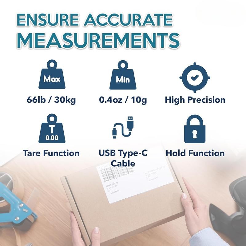 Digital Shipping Scale 66LB x 0.1oz Hold and Tare Function