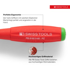 PB Swiss Tools Pozidriv PB 8192.1-80 Screwdriver 100% Swiss Made Single Screwdriver for Pozidriv Screws Size PZ1 Red