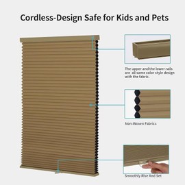 MYshade Cordless Blackout Window Blinds & Shades Pull Down Room Darkening Window Shades Light Blocking Honeycomb Cellular Shades for Indoor Windows Easy to Install 29 inch Wide, H50 Light Brown Blinds
