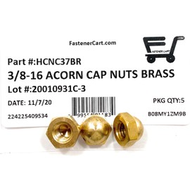 3/8-16 Acorn Cap Nuts Solid Brass (5 Pieces)