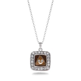 Inspired Silver - Poop Emoji - Silver Necklace for Women - Square Pendant Chain Necklace Jewelry Gift with Cubic Zirconia - Women's Necklace Charm with Lobster Claw Clasp