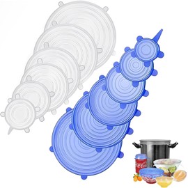 Tapas Elásticas de Silicona, Envoltura Plástica Reutilizable Alternativa Cubierta de silicona, Sin BPA para Mantener los Alimentos Frescos, Resistentes al Calor, Antiderrames (12 pcs)