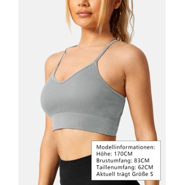 ZAAYO Women's Gym Bra Padded Crossback Fitness Sports Bra Removable Chest Pad Yoga Tops Knitted Seamless Sportswear, lightgrey