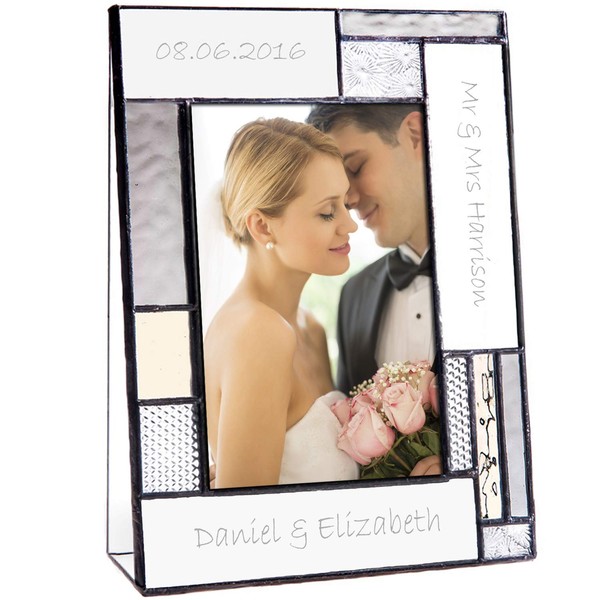 Wedding Picture Frame Personalized for Couple Engraved Glass Table Top 4x6 Photo Engagement Keepsake J Devlin Pic 392 Wedding Series EP567 EP624 (4x6 vertical)