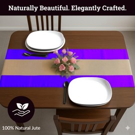 Premium Jute Fabric + Satin Fabric Table Runner – Elegant Rustic Charm for Every Occasion - 18" X 120" - (Purple, 18" X 120" - 1 PC)