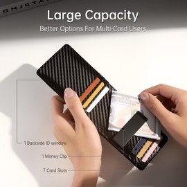 Gostwo Slim Wallet for Men, Minimalist Money Clip Card Wallet, RFID Blocking Bifold Mens Wallet, Front Pocket Credit Card Holder with ID Window, Gifts for Him, Carbon Fiber Black