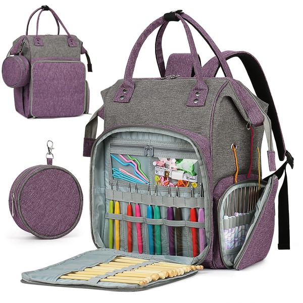 Coopay Knitting Bag Backpack Crochet Bag, Large Yarn Bag Travel Yarn Backpack, Portable Yarn Storage Organizer for Carrying Crochet Hooks, Knitting Needles, Yarn, Knitting & Crochet Supplies-Bag Only