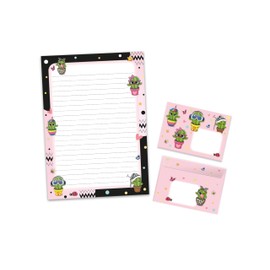 Stationery Set Letter Pad with Envelope for Boys Girls Kids Funny Cacti Cactus (Block A4 with 25 Sheets + 15 Envelopes)