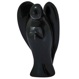 KYEYGWO Angel Gemstone Crystal Guardian Angel Figures, Pocket Angel Peace Angel Lucky Charm Reiki Fengshui Decoration 7 cm, Obsidian