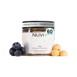 NUVI Gomitas de Prebióticos  Probióticos  Suplemento alimenticio 100 vegano, natural y endulzada con fruto del monje  PRB, 60 gomitas sabor arándano  