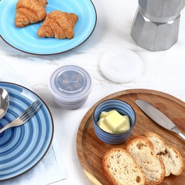 Selamica 4 oz Ramekins with Lids Oven Safe, Creme Brulee Souffle Dishes Ramekins with Covers, Porcelain Custard Cups for Baking, Stackable Mini Ramekin Bowls for Pudding Dip Sauces, Set of 6, Gradient Blue